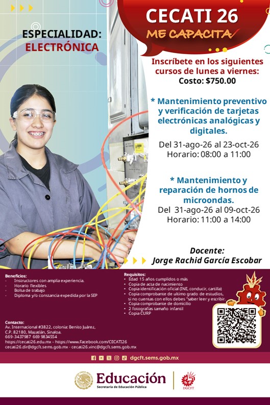 Mantenimiento preventivo y verificación de tarjetas electrónicas analógicas y digitales.   Mantenimiento y reparación de hornos de microondas.