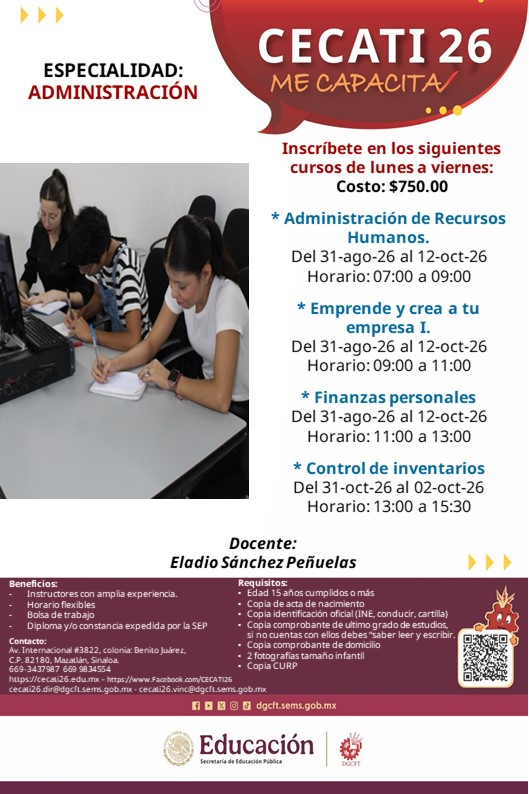 Admon. de Recursos Humanos.  Emprende y crea a tu empresa I.  Finanzas personales.  Control de inventarios