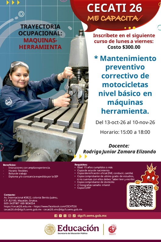 Mantenimiento preventivo correctivo de motocicletas nivel básico en máquinas herramienta