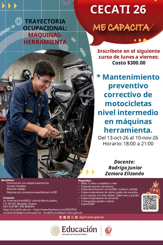 Mantenimiento preventivo correctivo de motocicletas nivel intermedio en máquinas herramienta