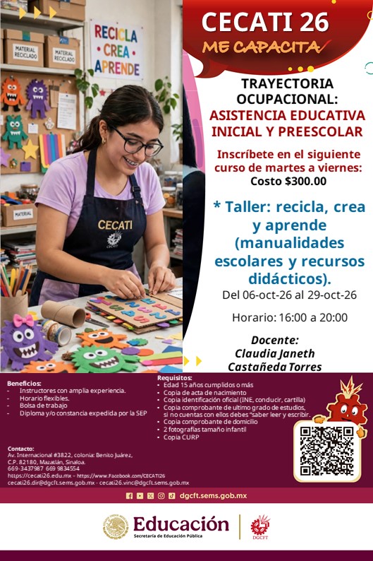 Taller: recicla, crea y aprende (manualidades escolares y recursos didácticos)