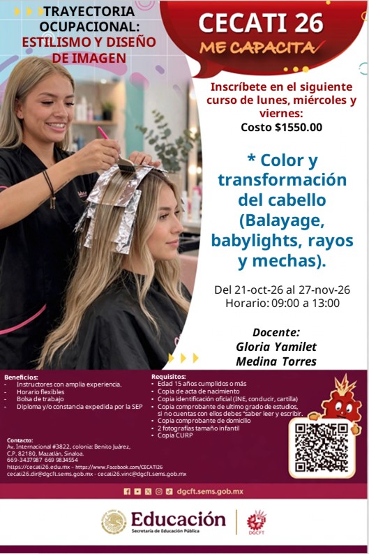 Color y transformación del cabello (Balayage, babylights, rayos y mechas)